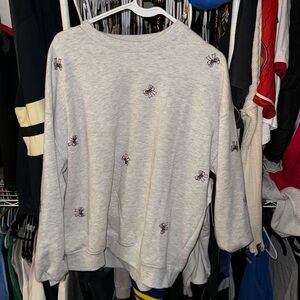 Gray Sweatshirt with Embroidered Bows